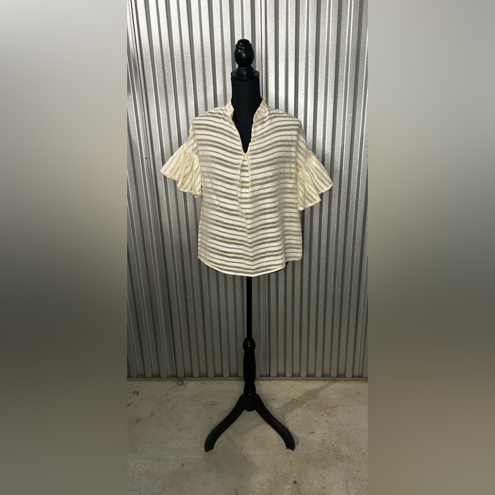 Women’s Sita Murt Anthropologie Cream White Cotton Poly Designer Blouse Size 36